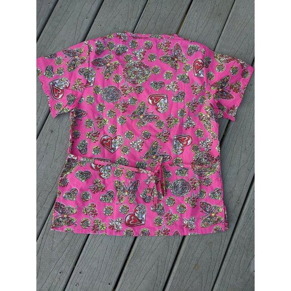 Beverly Hill Uniform Scrub Top med New Nursing Medical Pink Paisley  V Neck - Picture 3 of 4